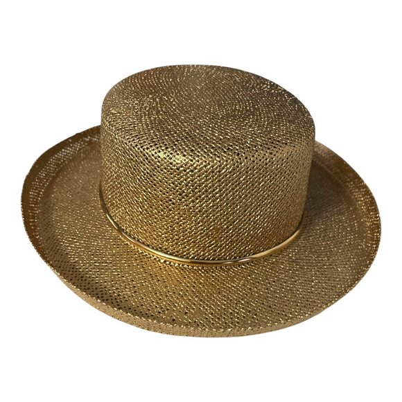Vintage J Hats Gold Woven Straw Hat Made in Mexico One Size - Picture 3 of 6